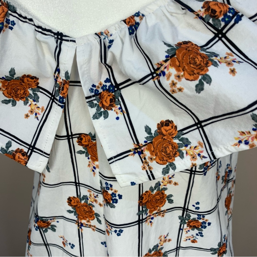 ZARA Ruffle Collar Floral Check Midi Dress - Picture 10 of 14